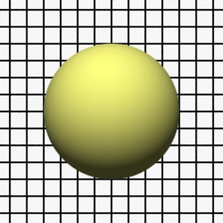 Render 1: Sphere in front of a grid plane, narrow aperture