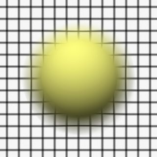 Render 4: Sphere in front of a grid plane, focus behind both grid and sphere