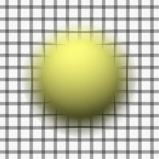 Render 6: Sphere in front of a grid plane, focus behind both grid and sphere